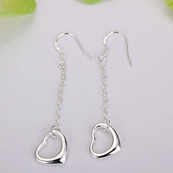 925 Stamped Sterling Silver Dangle Heart Earrings
