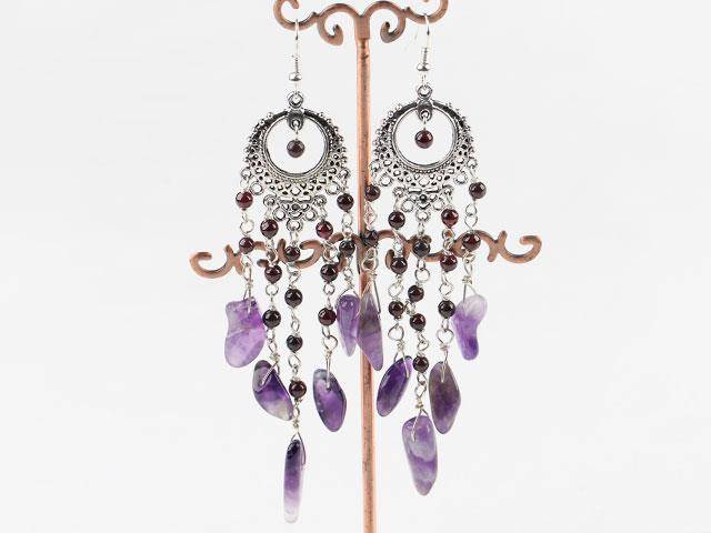 Amethyst and garnet chandelier earrings