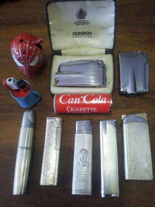 Collection of 10 vintage metal lighters including Ronson and Can Cola - 1 bid for all
