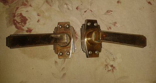 Pair Of ART DECO Sold Brass Door Handles
