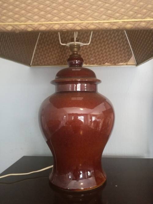 Vintage 1970s porcelain lamp with shade