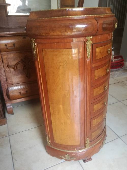 Unrestored antique half moon chest of drawers