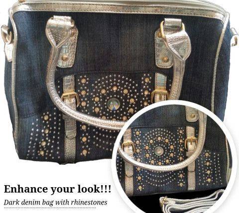 Dark Denim Bag with Rhinestones