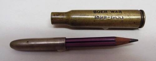 VINTAGE COLLECTABLE SHELL CASING PENCIL HOLDER - COMMEMORATING THE BOER WAR