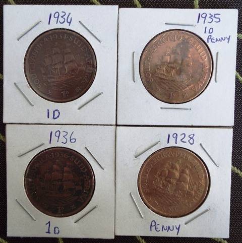 4 nice  union pennys 1928,34,35,35