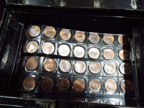 WOW huge hoard of COINS AND  NOTES some silver in vintage money box  at R1 start