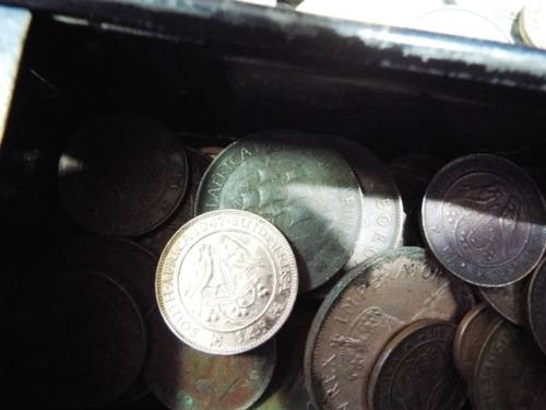 WOW huge hoard of COINS AND  NOTES some silver in vintage money box  at R1 start
