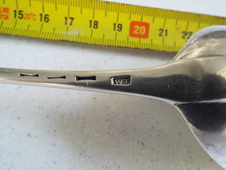Antique silver moerse spoon  with hallmarks of W.T  89 grams of silver
