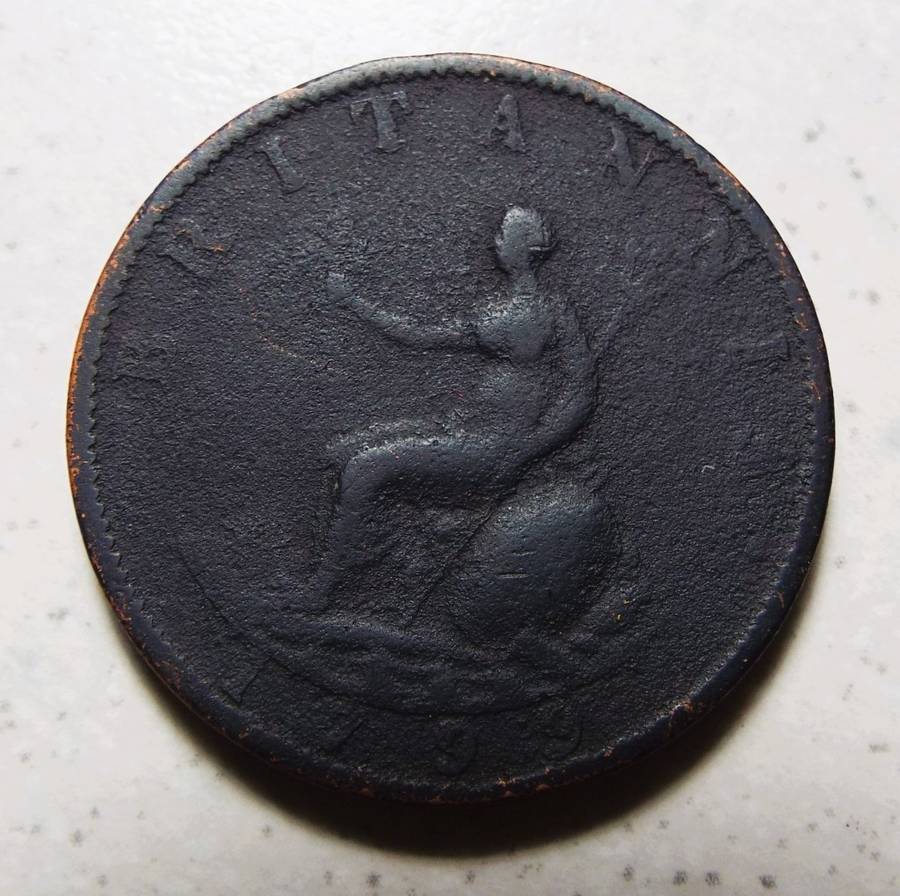 Rare Antique English King George lll OLD COLONIAL COINS Half penny 1799 Coin . Bust/ Britannia Royal