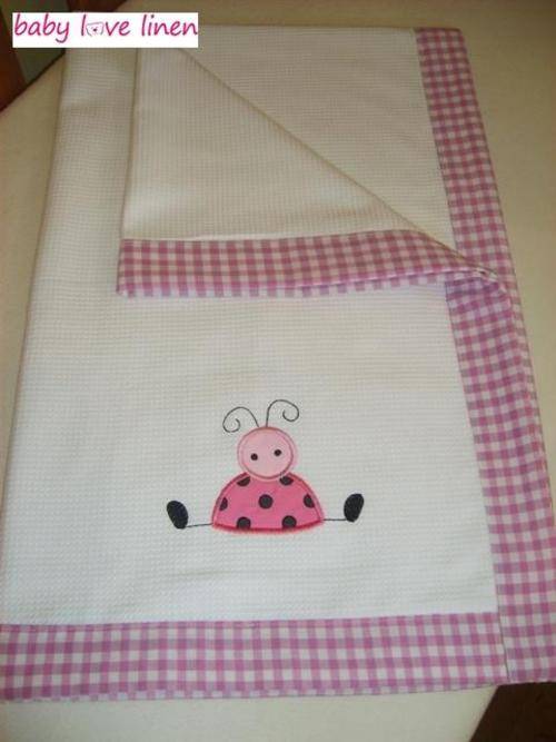 Appliqued "Garden Bugs"  Waffle Weave Blanket - Large