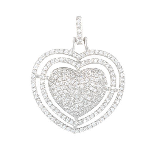 Solid Sterling Silver Romantic Heart Pendant  with high grade Cubic Zirconia