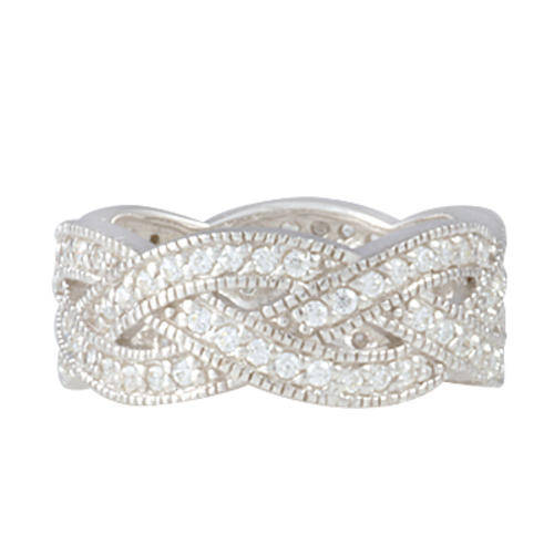 Beautiful Woven Sterling Silver Ring with Cubic Zircoinia's