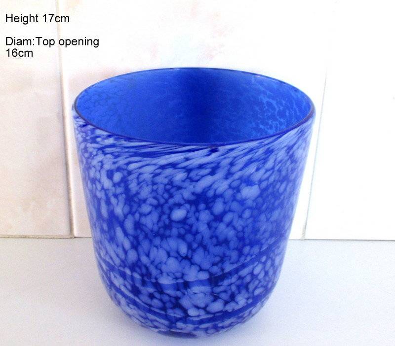 A HEAVY COBALT BLUE AND WHITE GLASS VASE---PERFECT