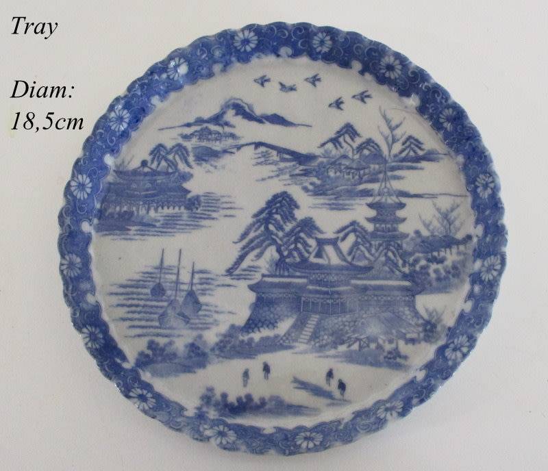 A VICTORIAN SALESMAN'S SAMPLE  PORCELAIN TEA SET ON A TRAY--READ