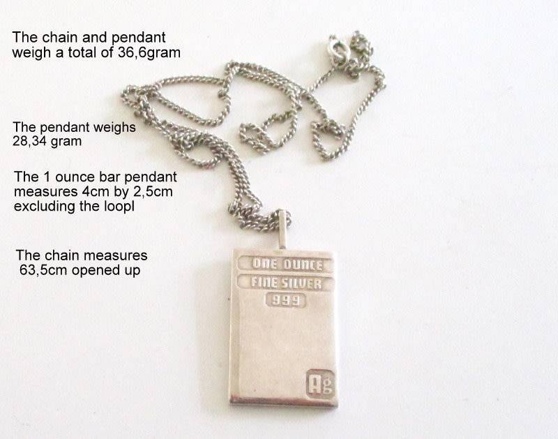 FOR USER 777RJB777 ONLY-A SILVER IMPERIAL OUNCE SILVER BAR PENDANT ON A LONG CHAIN