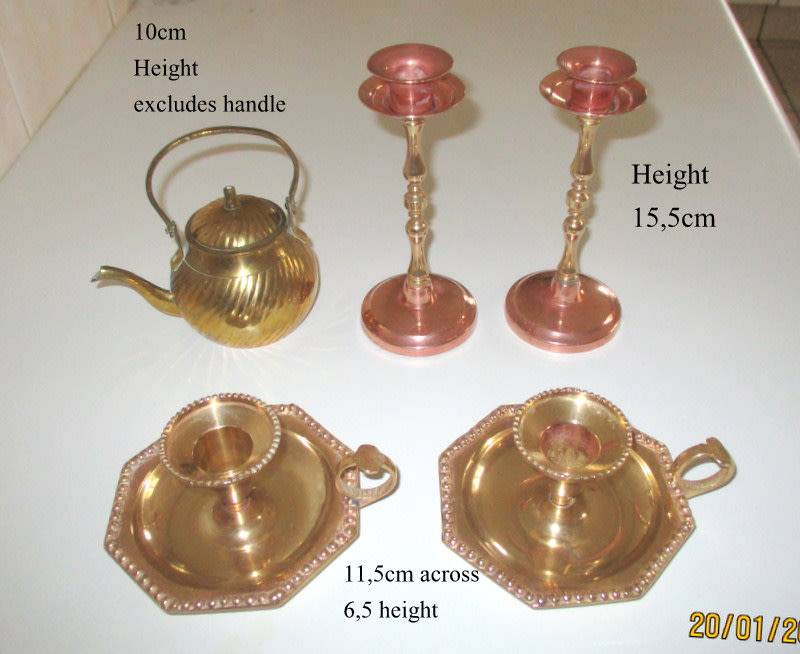 BRASS AND COPPERWARE INCLUDING CHAMBER AND CANDLESTICKS---ALL FOR 1 BID
