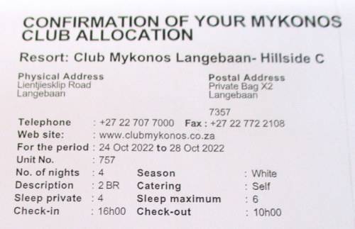 A MIDWEEK AT MYKONOS WESTERN CAPE--6 SLEEPER---24th Oct to 28th Oct 2022 -BUY NOW