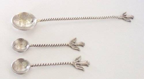A SET OF 3  STERLING SILVER COIN SPOONS--- GERMAN EAST AFRICA RUPIE 1906 ,1912 and 1913--36 gram