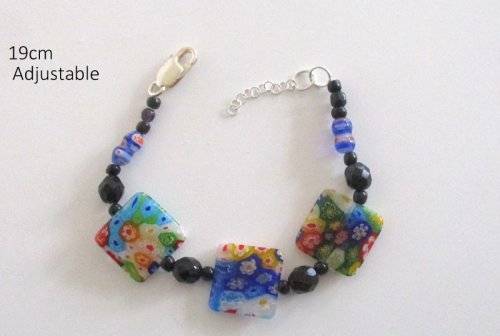 A MILLEFIORI BRACELET ON A STERLING SILVER CLASP