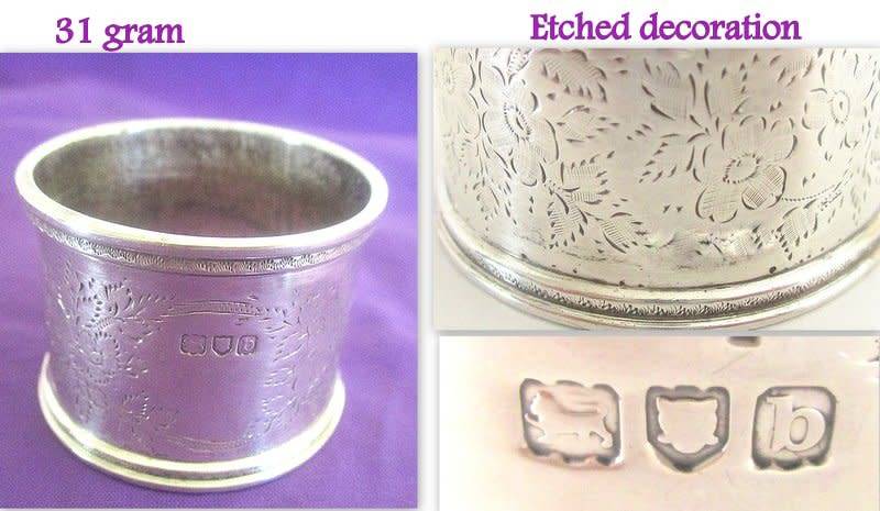 4 HALLMARKED SILVER SERVIETTE RINGS. ONE IS SIGNED--NO IRREGULARITIES--Total weight 158,5 gram