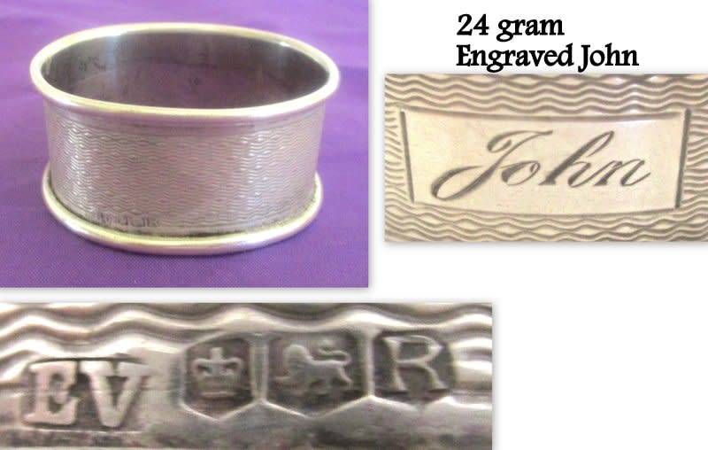 4 HALLMARKED SILVER SERVIETTE RINGS. ONE IS SIGNED--NO IRREGULARITIES--Total weight 158,5 gram