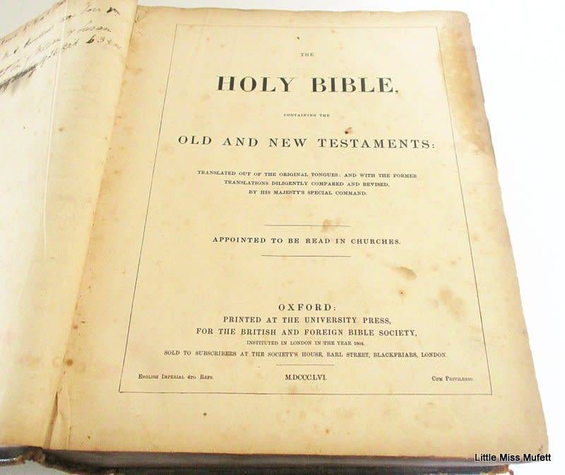 A LARGE FAMILY BIBLE DATED 1856 WITH FAMILY HISTORY