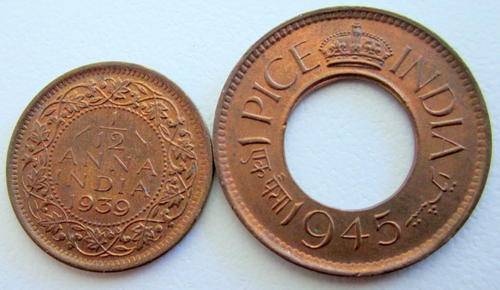 AN INDIAN 1/12th ANNA AND A 1945 1 PISA