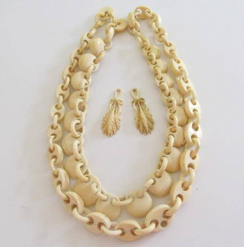 2 VINTAGE GENUINE IVORY NECKLACES /  BELT / EARRINGS