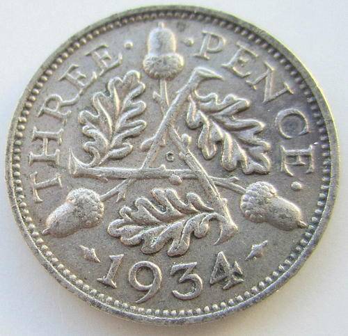 A 1934 BRITISH SILVER 3d------BRS 1