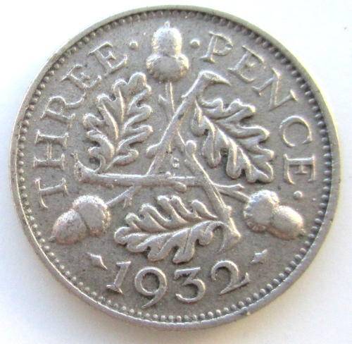 A 1932 BRITISH SILVER 3d---BRS 3