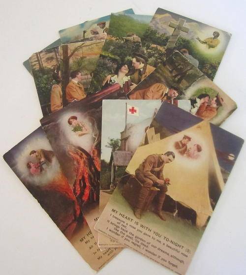 12 POSTCARDS IN 3 SETS OF 4---WW 1 PERIOD