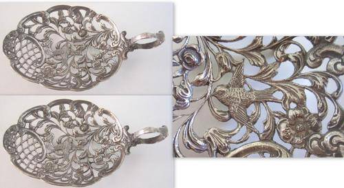 A PAIR OF ATTRACTIVE ITALIAN SILVER PLATED BON BON DISHES --Open work with birds and flowers