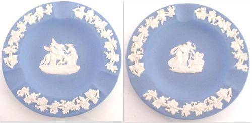2 BLUE AND WHITE WEDGEWOOD JASPERWARE ASHTRAYS---Perfect