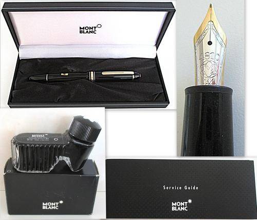 A MONT BLANC MEISTERSTUCK FOUNTAIN PEN WITH INK AND INSTRUCTION BOOKLET IN ORIGINAL BOXES