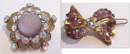A VINTAGE  BROOCH AND CLIP WITH SIMILAR STONES.