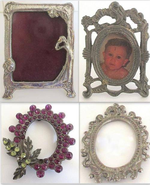 A SMALL RETRO ART NOUVEAU FRAME AND 3 OTHER SMALL FRAMES