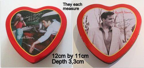 2 HEART SHAPED ELVIS PRESLEY REPRODUCTION TINS-- Buy Now-