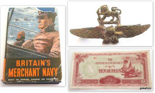 3 MILITARY ITEMS--AIRFORCE SWEETHEART BROOCH,NAVY BOOK AND A MILITARY BANK NOTE