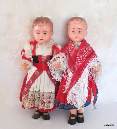 2 X HARD PLASTIC WELL MADE SWISS DOLLS