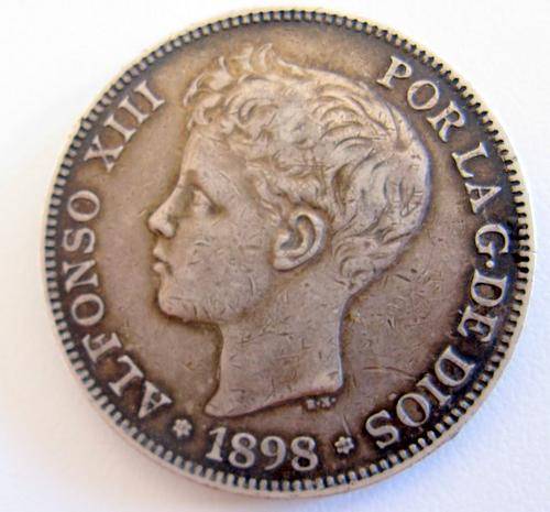 AN 1898 SPANISH  SILVER 5 PESETAS