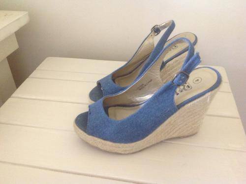 Blue light denim wedges size 4 used twice like new