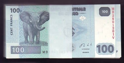 Bid Per Note - DRC Congo 100F Notes in Sequence and Uncirculated