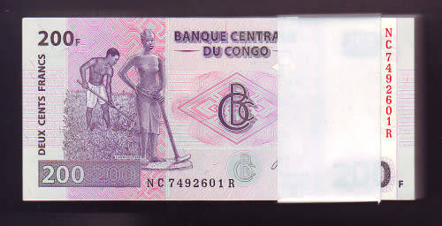 Bid Per Note - DRC Congo 200F Notes in Sequence and Uncirculated