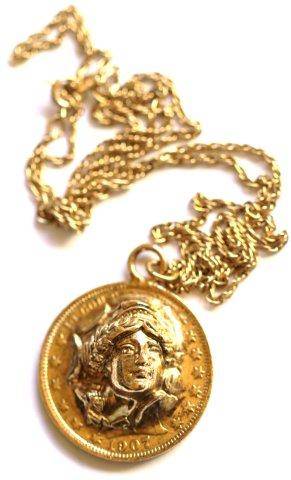 EXQUISITE VINTAGE GOLDTONE PENDANT ON CHAIN - HALF DOLLAR (USA) - AVON