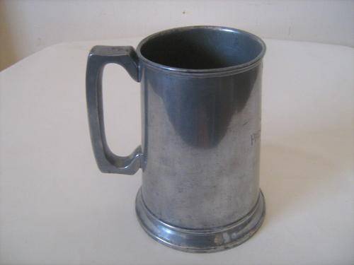 VINTAGE PEWTER BEER MUG - GLASS BASE