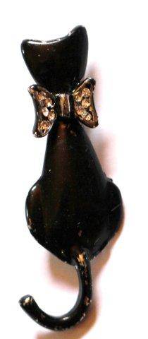 BLACK KITTY CAT BROOCH - ULTRACRAFT USA - DIAMANTE