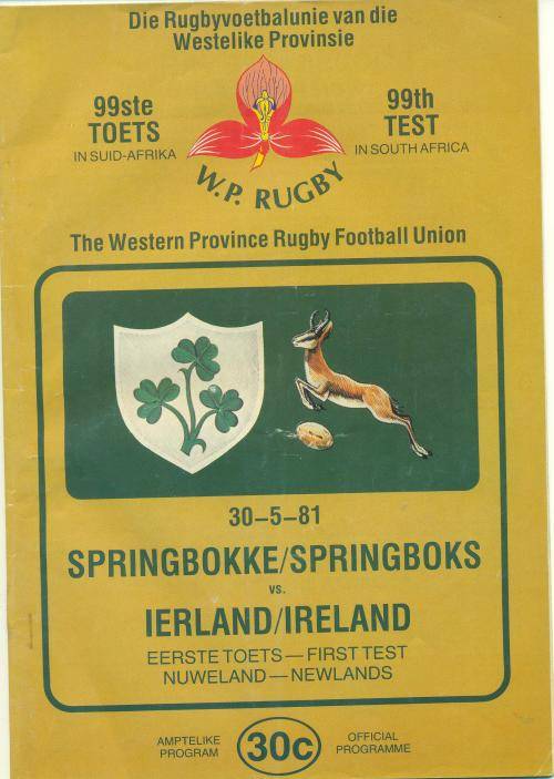 Programme Springboks vs Ireland 30-5-1981 1st test