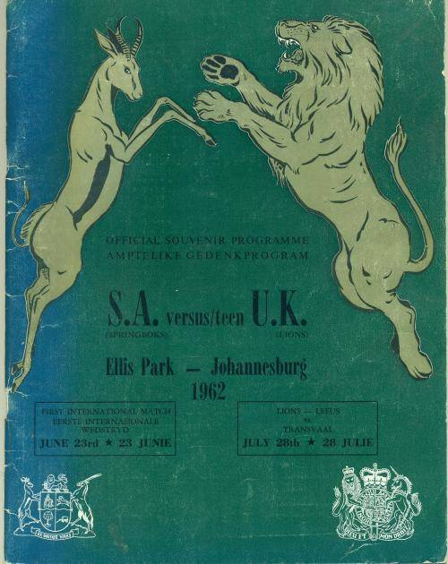 Programme South Africa vs British Lions 23-6-1962 1st test