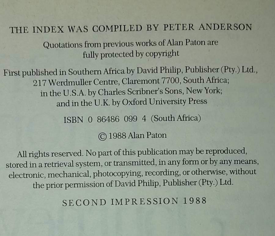 ALAN PATON  AUTOBIOGRAPHY & CRY THE BELOVED COUNTRY