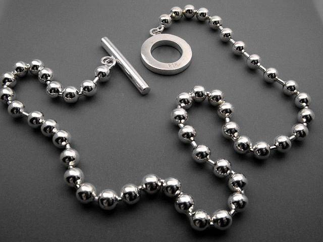 STUNNING STERLING SILVER 6MM BALL NECKLACE WITH T-BAR AND FOB CLOSURE!!
